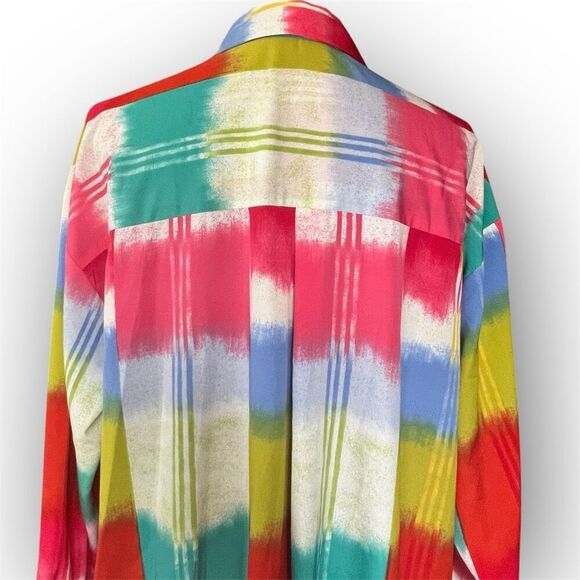 Natori Boro Kaftan Button Down Dress Colorful Turquiose Geometric Women’s Medium - Picture 14 of 16